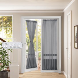 Tollpiz Sheer Door Curtain Closet Linen Textured Curtain Sheers Doorway Light Filtering Voile French Door Rod Pocket Curtains Patio Glass Door, 25 x 80 inches Long, Dark Grey, Set of 1 Panel