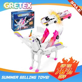 Unicorn Transforming Car Robot Toys,Transform Racing Car Set,Automatic Deformation of Magnetic Connections for Valentine's Day,Boys and Girls Birthday:_pink