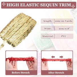 sourcing map 18m x 2cm Elastic Sequins Trim Flat Stretchy Sequin Strip Paillette Fabric Ribbon Band for DIY Crafts Sewing Dress Gold