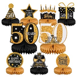 9pcs 50th Birthday Decorations 1973 Table Honeycomb Centerpiece Decoration Supplies 50th Birthday Party 50th Birthday Party Decorations - Black Gold Birthday Centerpieces for Men Women Happy Cheers