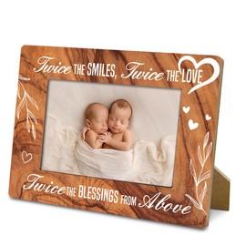 Yxadu Twin Baby Gifts, Twins photo frame, Twins gifts for babies, wice the Smiles, Twice the Love, Wood Picture Frame, Table Top Display, Holds 4 x 6 Inch Photo-Rustic Nature Wood Texture