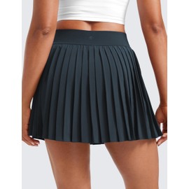 CRZ YOGA Womens Mini Pleated Athletic Tennis Skirts High Waisted A Line Golf Pickleball Casual Skort with Inner Pockets True Navy Large