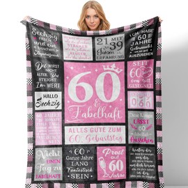 Tutukyle 60th Birthday Woman Blanket, 60th Birthday Women, 150 x 130 cm Gifts for Women Blanket, Fluffy Blanket, 60th Birthday Decorative Blanket, Gifts for Mum, Grandmothers, Wives
