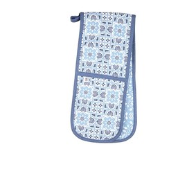 RHS - Oven Gloves, Insulated and Heat Resistant, Double Oven Glove Mitts, Organic Cotton, Blue, Gertrude Jeykll