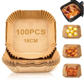 Youery Backpapier für Heißluftfritteuse 100 Stück,16CM Quadrat Backpapier Airfryer, Antihaft-Einweg-Luftfritteusen Pergamentpapier für Airfryer