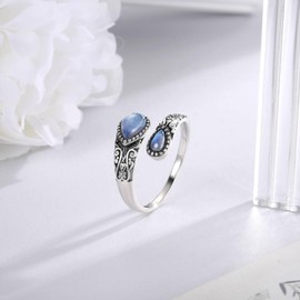 925 Sterling Silver Moonstone Ring Adjustable Filigree Vintage Jewelry Gifts for Women