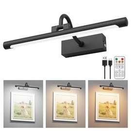 Aipsun Battery Operated Picture Lights for Wall,10000mAh Rechargeable Art Lighting for Paintings,Timer and Dimmable, LED Wireless Painting Light with Remote(Black)
