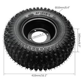 2pcs 7 inch Tubeless Wheels 4 Lug Wheel 110mm Bolt Pattern 16x8-7 ATV Wheel Tires Rims 200/55-7 16x8.00-7 16x8x7 Go-Kart Tires 4 PR for Taotao Buggy Quad Bike Lawn Mower Mini Bike Off Road 4PR