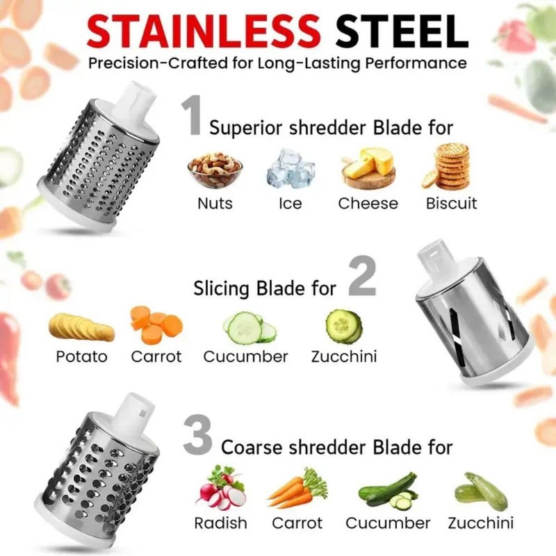 RJP Rotary Cheese Grater & Vegetable Slicer with Three Drum