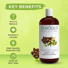 PUROLEO Moringa Oil 16 Fl Oz/473 ML (Packed In Canada) for Face 100% Pure | Natural Moringa Oil