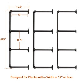 HITOMEN Industrial Iron Pipe Shelves, 3 Set 4-Tier 41.5" Tall 12" Depth, DIY Open Bookshelf Bookcase, Wall Mounted Vintage Retro Shelving, Rustic Farmhouse Pantry Kitchen Storage, Black Shelf Brackets