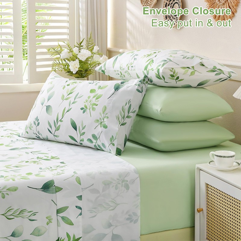 Botanical 6-Piece Queen Bed Sheets Set, Boho Floral Print Brushed