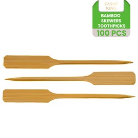 CANAPE KING Wooden Bamboo Skewers - 100Pcs Disposable Natural Bamboo Fruit Sticks Reusable Drink Stirrers Yakushi Cocktail Stick (18cm) - for Parties Dinner Catering
