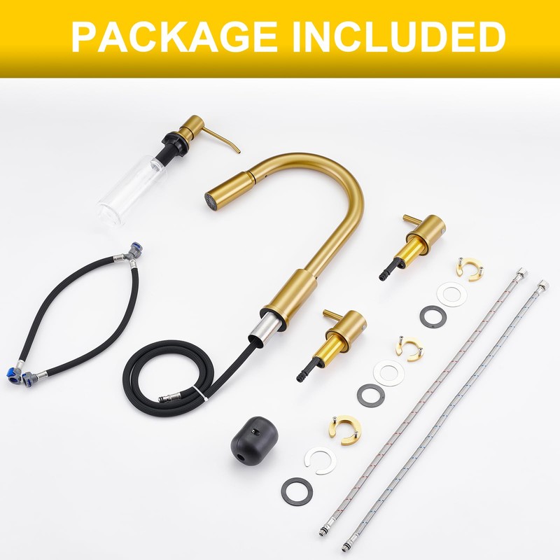 Tohlar 4 Hole Kitchen Faucet, Brushed Gold Kitchen Faucet with