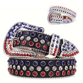 TINIDI Men's American Flag Design Rhinestone Belt, Western Cowboy Belt Strap, Ideal Gift for Men - Color: white, size: L