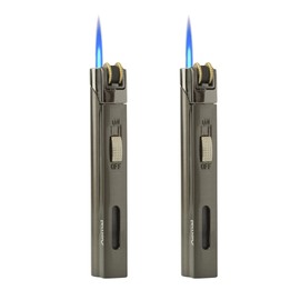 STAOSAN 2 Pack Portable Torch Lighter Fuel Tank Visible Butane Refillable Single Jet Flame Lockable(No Gas) (Grey)