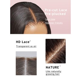 Glueless Wigs Human Hair Pre Plucked Pre Cut 6x4 Straight Lace Front Wigs Human Hair 30 Inch Hd Lace Front Closure Wigs for Women 180% Density Wear and Go Glueless Wig Ready to Wear Natural Black