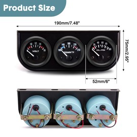 BREADEEP 52mm 3 in 1 Car Auto Gauge Kit (Volt Meter+Water Temp+Oil Pressure Meter) Stainless Steel Triple Auto Dashboard Gauge Set with Black Console for 12V Cars (Black)