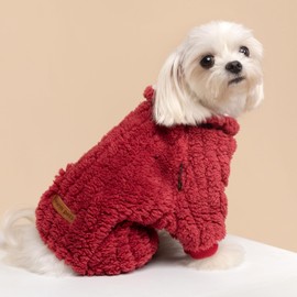 Fitwarm Turtleneck Fleece Dog Sweater Pajamas, Warm Winter Dog Clothes for Small Dogs Boy Girl, Fuzzy Pet Onesie with Feet, Red, Large