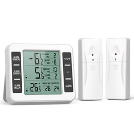 ORIA Refrigerator Thermometer, Wireless Digital Freezer Thermometer with 2 Sensors, Indoor Outdoor Thermometer, Audible Alarm, Min and Max Display, LCD Display for Home, Restaurants