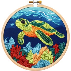 Punch Needle Kits Adults Beginner DIY Punch Needle Kits, Hoop Embroidery Kit for Adults, Starter Craft Set, Festival Gift and Decoration (Sea Turtle)