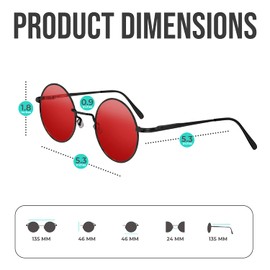 Red Round Sunglasses for Women Men 70’s Circle Glasses Colored Hippie Small Mini