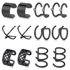 AceFun Cuff Earrings Stud Chain for Women Stud Earrings Fake Earring Clip Crawler Chain Men Women Diamond Cartilage Piercings, Metal, Stainless Steel