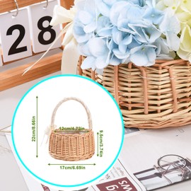 KEEBGYY 2 Pieces Hand Woven Flower Baskets Rattan Flower Basket Wedding Flower Girl Baskets with Handles and Ribbon Flower Girl Hand Basket for Wedding Easter Party Decoration