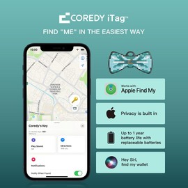 Coredy 1 Pcs Bluetooth Tracker Tag, Works with Apple Find My (iOS Only), Key Finder and Item Locator with Electronics Light Indicator, Global Signal Source GPS Finders for Luggage, Travel Essentials