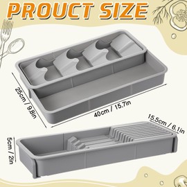Geiserailie 2 Pcs Knife & Silverware Drawer Organizer Holds 9 Knives with Flatware Tray Drawer Store Compact Utensil Organizer For Kitchen Silverware