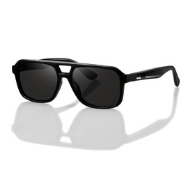 TIANYESY Retro Sunglasses for Women Men 70s Square Vintage Double Bridge Sunglasses UV400 Protection (Black frame/gray lens)