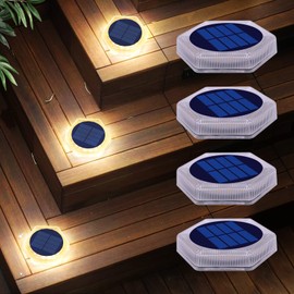 DetarZinLED Solar Step Lights for Outside Waterproof, 4 Pack Warm White Outdoor Stair Light Solar Powered, Stick on Lights for Deck, Dock, Driveway, Walkway, Pathway, Porch, Yard, Ground