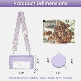 uxcell Crossbody Purse for Women with Strap,Cell Phone Wallet Lanyard Handbag with Coin Purse,Purple