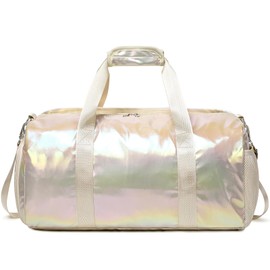 Sports Bag and Travel Bag for Children Girls Teenagers Weekender 25L Multifunctional Travel Bags School Sports Bag Girls, Laser White, Sports bag with wet compartment