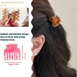 Flomiara 5 PCS Hair Claw Clips, 7 Teeth Small Claw Clips Hair Clips for Women, Rectangle Clips for Fine Hair Square for Thin Hair Accessories for Women (Khaki Deep Pink Blue Gray Hair Ties)