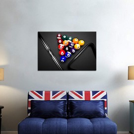 Biuteawal - Sport Canvas Wall Art Playing Pool Table Billiard Balls Picture Giclee Prints Snooker Painting for Home Game Room Club Bar Wall Decoration