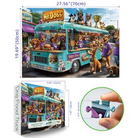 Blueforest 1000 Piece Cartoon Dog Jigsaw Puzzle - Food Truck Adventure, Challenging & Fun Scene for Adults & Families, Playful Vibrant Art