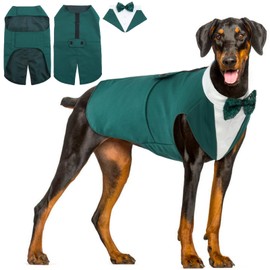 Dog Tuxedo, Dog Wedding Outfit and Bandana Set, Dog Tuxedo Costume, Pet Clothes Puppy Formal Shirt with Removable Bow Tie, Dog Suit For Small Medium Large Dogs, Dog Outfit for Party Birthday Festival