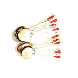 Set of 12 Embellished Spoons for Turkish Coffee or Espresso Gold with Red Design (Pattern #1)