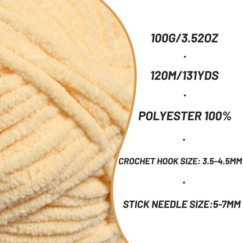 Plush Chunky Chenille Yarn for Crocheting, Soft Fluffy Velvet Yarn