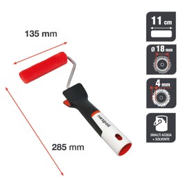 Nespoli - Mini Rullo per Pittura 11cm Trattato al Teflon Surface Protector, Rullo Pittura Oggetti e Fai da Te per Smalti Acqua e Solvente, Manico Ergonomico Soft Touch - Rilascio Vernice Efficiente