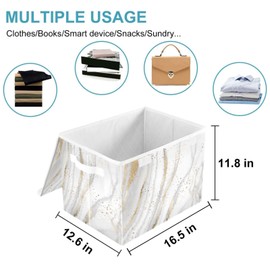 CaTaKu Large Fabric Storage Bins With Lids, Gold White Marble Storage Boxes With Handles for Organizing Clothes, Collapsible Storage Cube Bins Baskets for Shelves