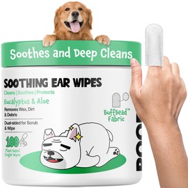 ROOFUS THE DOG Ear Cleaner Wipes 100 Counts - Pet Ear Wipes to Remove Wax, Dirt, Relieve Ear Itching & Inflammation for Dogs & Cats