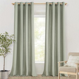MRTREES Green Linen Sheer Eyelet Curtains 90 Inch Drop, Window Voile Net Curtains for Bedroom and Living Room Semi-Transparent Privacy Protected, 2 Panels 140x228 CM 55x90 Inch Sage Green