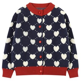 SMILING PINKER Baby Toddler Girls Cardigan Heart Knit Crew Neck Button Up Sweater Jacket(3T,Navy Blue)