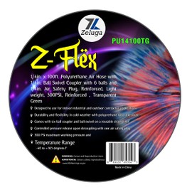 Zeluga Z-Flex Industrial Interchange with Ball Coupler and Air Safety Plug Reinforced Polyurethane Air Hose 300 PSI (Transparent Green, 1/4in. x 100ft.)