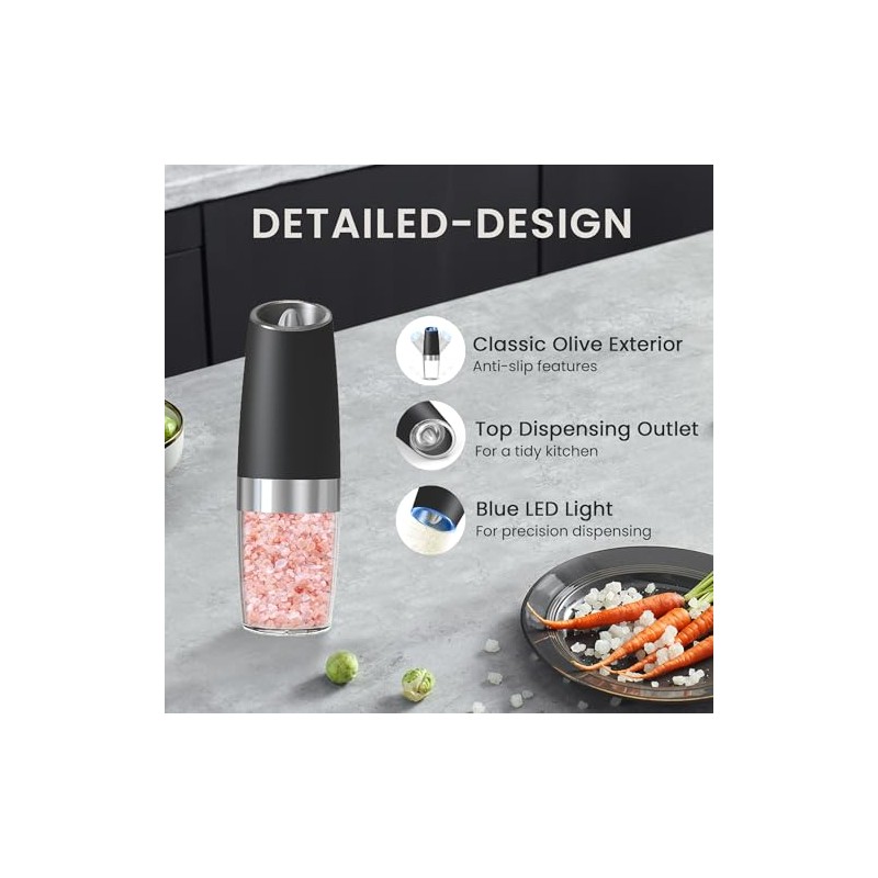 Automatic Gravity Salt and Pepper Grinder Set with LED Light