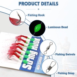 Fishing Bait Rigs Set Saltwater Fishing Rigs with Fish Skin String Hooks Feather Rigs Glow Beads Fishing Lure Bait Rigs Surf Fishing Rigs for Saltwater Freshwater Bass Trout Walleye 6/15packs (6)