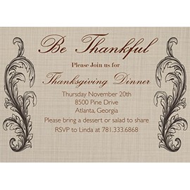 50 Custom Burlap Textured Thanksgiving Invitations with Envelopes