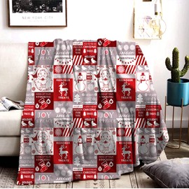 Christmas Blankets, Cuddly Blanket, Red, Soft Warm Winter Blankets, Christmas Plush Bedspread Cover for Adults and Children (Christmas A, 130 x 150 cm)